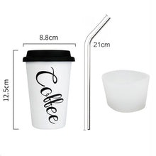 Load image into Gallery viewer, Coffee Mugs Thickened Stainless Steel Coffee Mugs Tea Cups Big Travel Mug Camping Mug Coffee Cup With Cup Sleeve Lid Straw 450ml